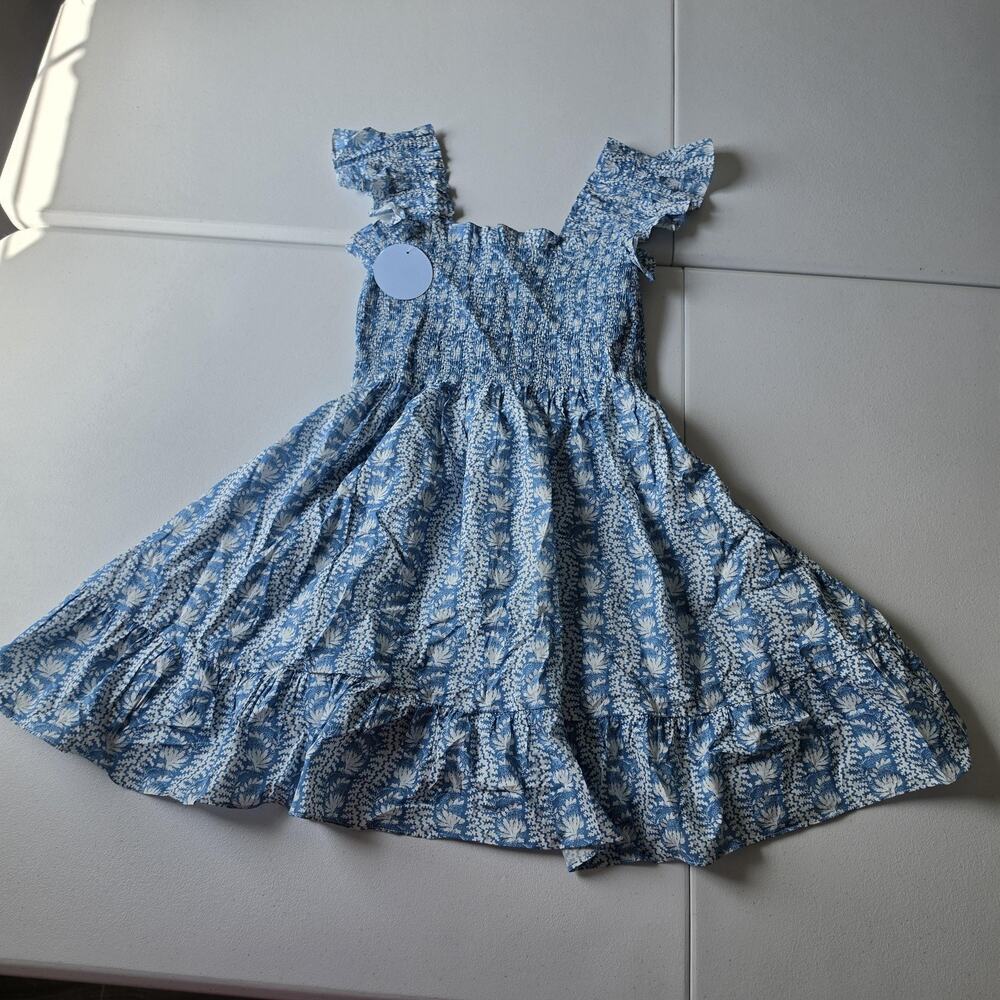 Hill House Dress Women Small Blue Floral Elizabeth Nap Dress Smocked Ruffle Mini